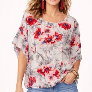 Cabi Women’s Gypsy Floral Dolman Sleeve Silk Blouse Style # 399 Size Small